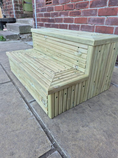 2 Tier Wooden Steps For Home /Ready to use / Bespoke Size / Sturdy Steps / Garden Steps / Patio Steps /Door Steps/Delivered FULLY Assembled