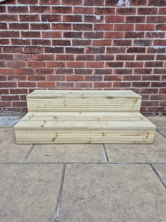 2 Tier Wooden Steps: Extra Wide each Tread ,Sturdy Garden, Patio, Door Steps (Fully Assembled)