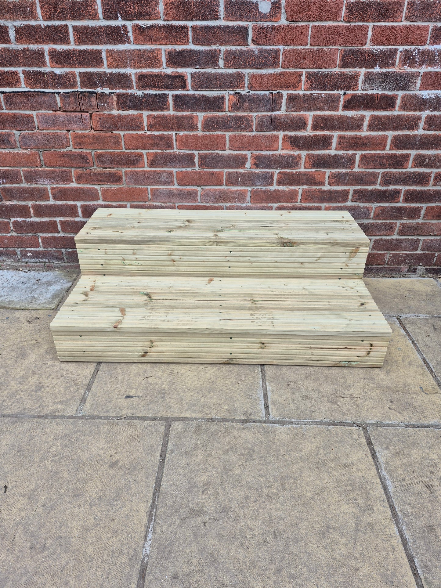 2 Tier Wooden Steps: Extra Wide each Tread ,Sturdy Garden, Patio, Door Steps (Fully Assembled)