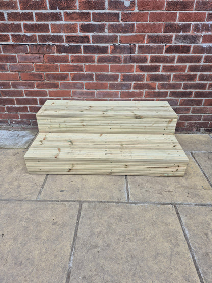 2 Tier Wooden Steps: Extra Wide each Tread ,Sturdy Garden, Patio, Door Steps (Fully Assembled)