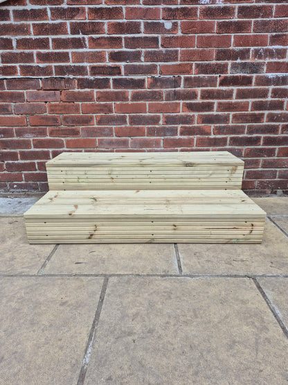 2 Tier Wooden Steps: Extra Wide each Tread ,Sturdy Garden, Patio, Door Steps (Fully Assembled)