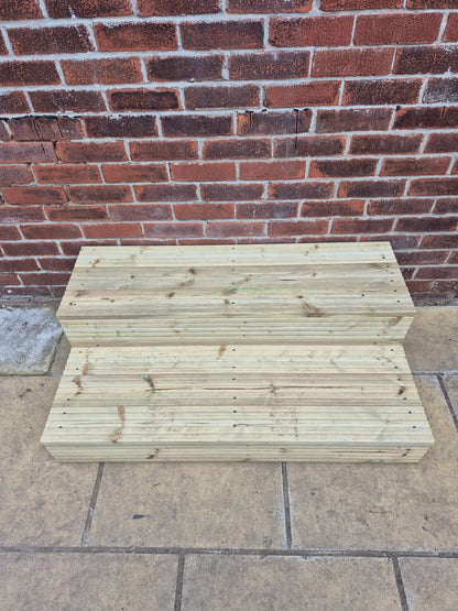 2 Tier Wooden Steps: Extra Wide each Tread ,Sturdy Garden, Patio, Door Steps (Fully Assembled)