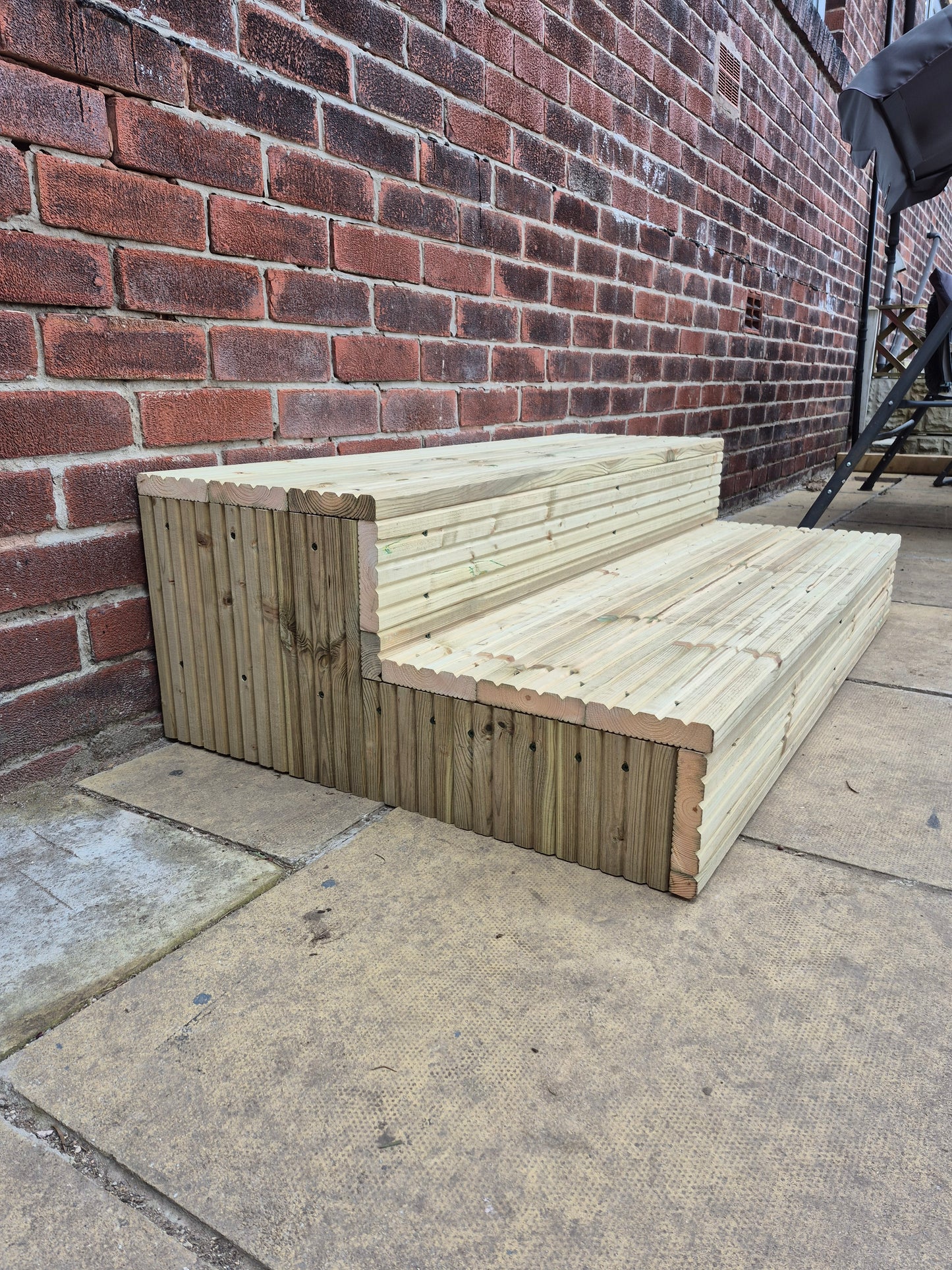 2 Tier Wooden Steps: Extra Wide each Tread ,Sturdy Garden, Patio, Door Steps (Fully Assembled)