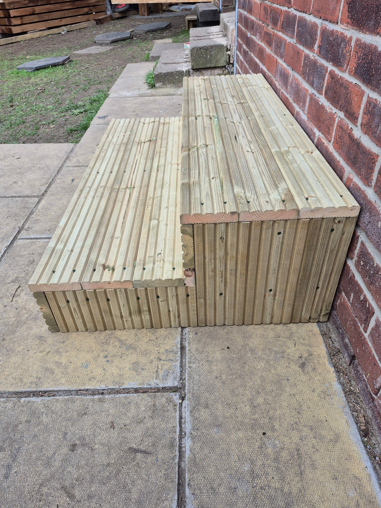 2 Tier Wooden Steps: Extra Wide each Tread ,Sturdy Garden, Patio, Door Steps (Fully Assembled)