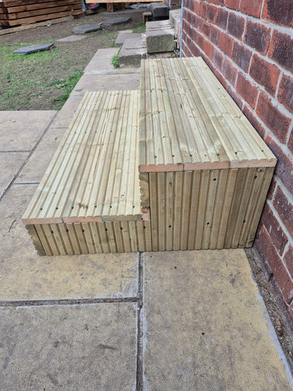 2 Tier Wooden Steps: Extra Wide each Tread ,Sturdy Garden, Patio, Door Steps (Fully Assembled)