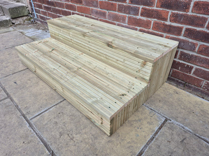 2 Tier Wooden Steps: Extra Wide each Tread ,Sturdy Garden, Patio, Door Steps (Fully Assembled)