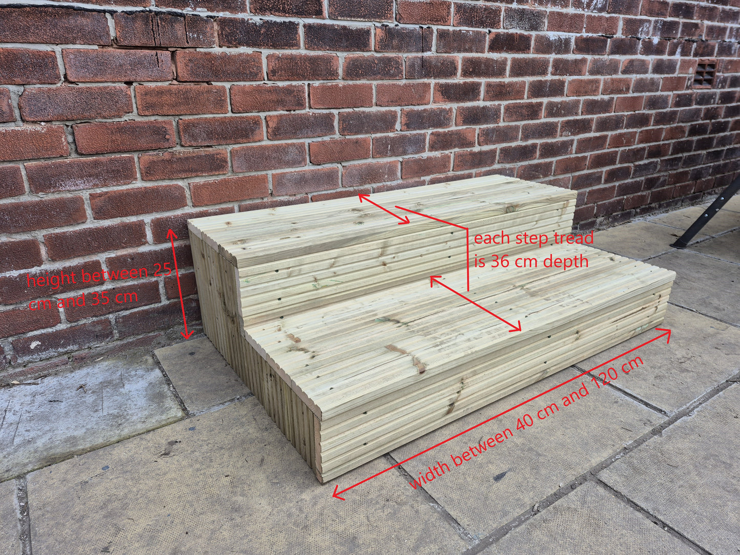2 Tier Wooden Steps: Extra Wide each Tread ,Sturdy Garden, Patio, Door Steps (Fully Assembled)