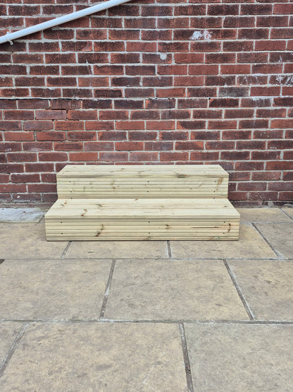 2 Tier Wooden Steps: Extra Wide each Tread ,Sturdy Garden, Patio, Door Steps (Fully Assembled)