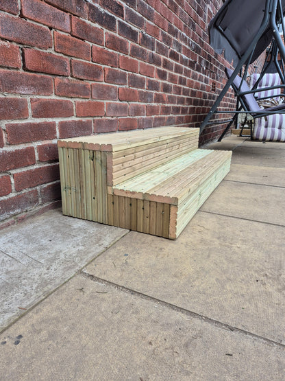 2 Tier Wooden Steps: Extra Wide each Tread ,Sturdy Garden, Patio, Door Steps (Fully Assembled)