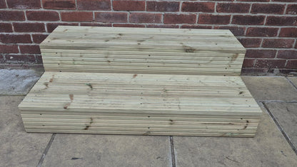 2 Tier Wooden Steps: Extra Wide each Tread ,Sturdy Garden, Patio, Door Steps (Fully Assembled)